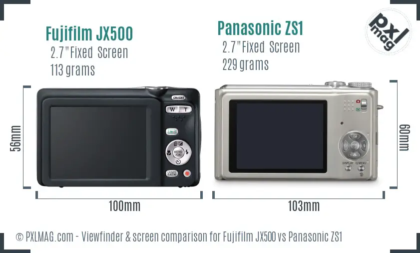 Fujifilm JX500 vs Panasonic ZS1 Screen and Viewfinder comparison