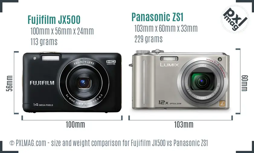 Fujifilm JX500 vs Panasonic ZS1 size comparison