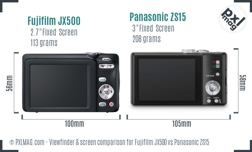 Fujifilm JX500 vs Panasonic ZS15 Screen and Viewfinder comparison