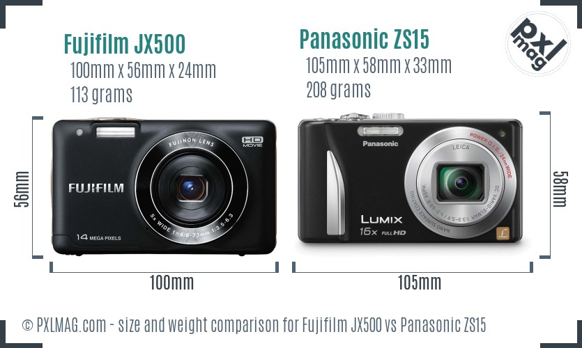 Fujifilm JX500 vs Panasonic ZS15 size comparison