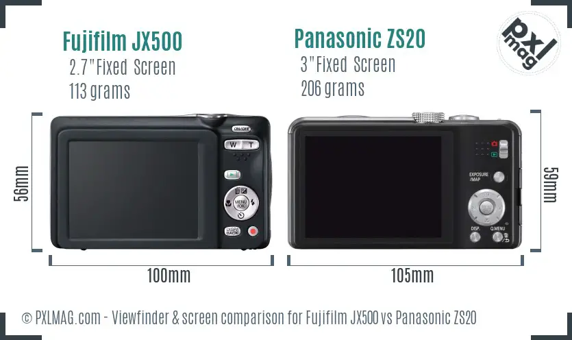 Fujifilm JX500 vs Panasonic ZS20 Screen and Viewfinder comparison