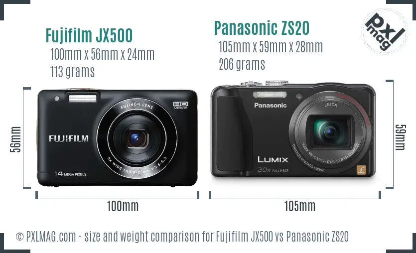 Fujifilm JX500 vs Panasonic ZS20 size comparison