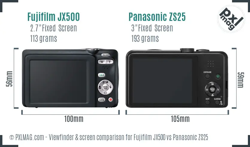Fujifilm JX500 vs Panasonic ZS25 Screen and Viewfinder comparison