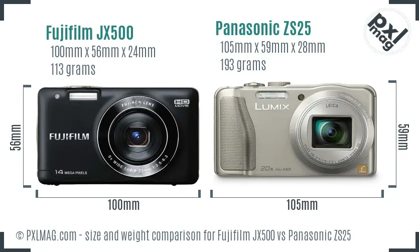 Fujifilm JX500 vs Panasonic ZS25 size comparison