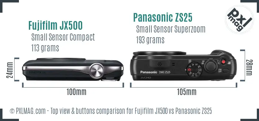 Fujifilm JX500 vs Panasonic ZS25 top view buttons comparison