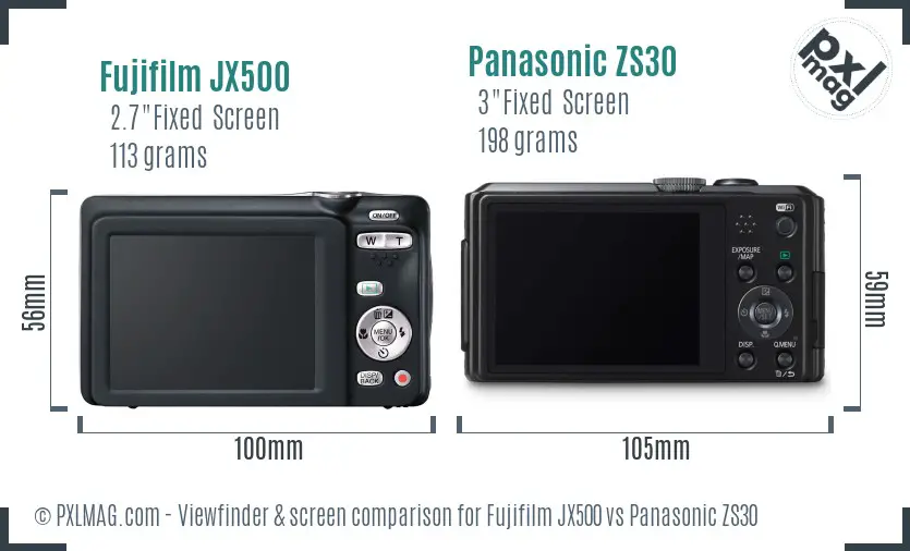 Fujifilm JX500 vs Panasonic ZS30 Screen and Viewfinder comparison