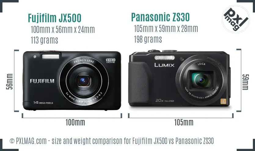 Fujifilm JX500 vs Panasonic ZS30 size comparison