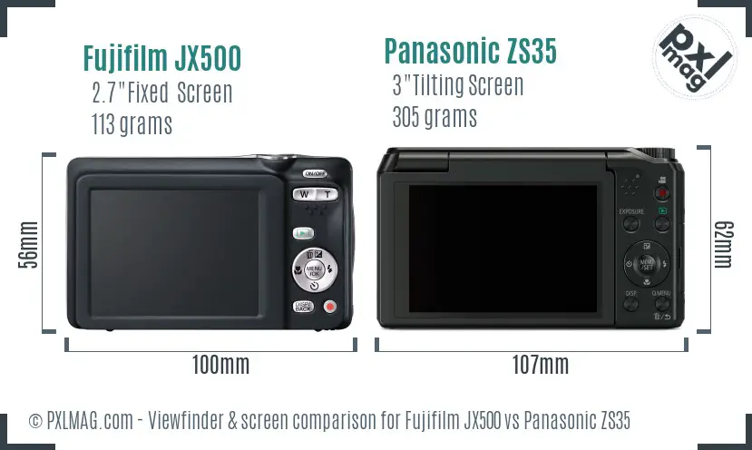 Fujifilm JX500 vs Panasonic ZS35 Screen and Viewfinder comparison