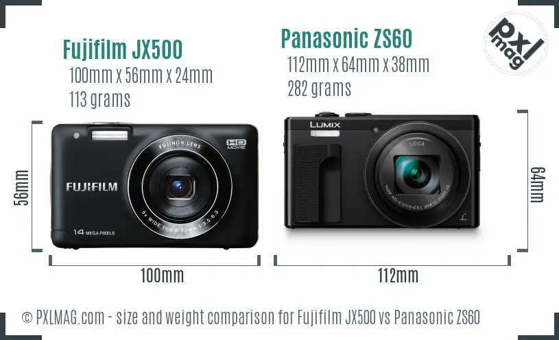Fujifilm JX500 vs Panasonic ZS60 size comparison Fujifilm JX500 vs Panasonic ZS60 size comparison