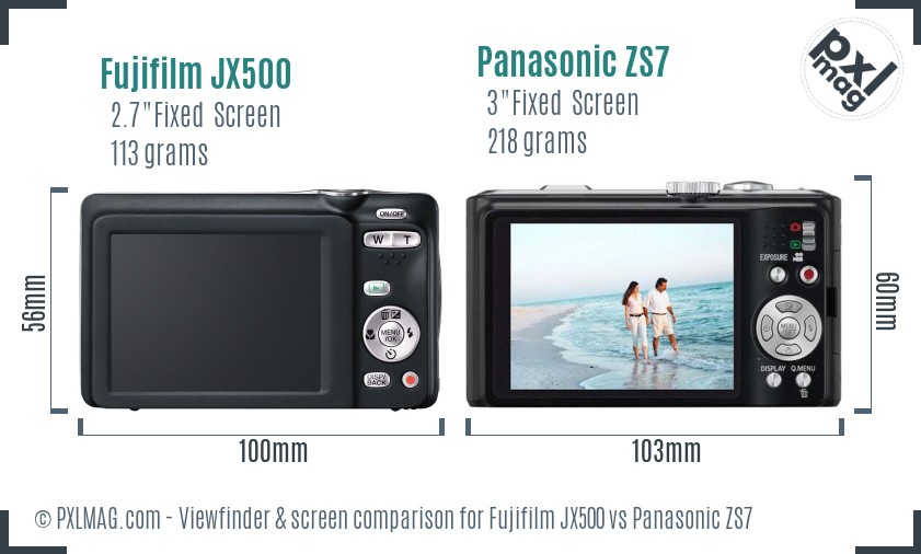 Fujifilm JX500 vs Panasonic ZS7 Screen and Viewfinder comparison