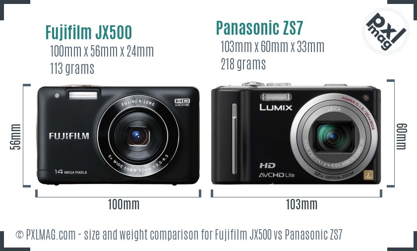 Fujifilm JX500 vs Panasonic ZS7 size comparison