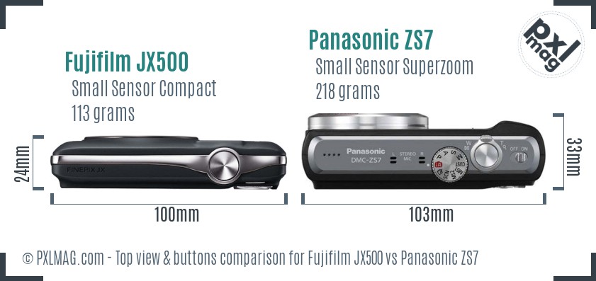 Fujifilm JX500 vs Panasonic ZS7 top view buttons comparison