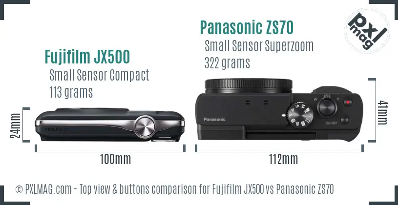 Fujifilm JX500 vs Panasonic ZS70 top view buttons comparison