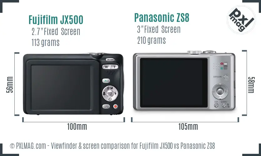Fujifilm JX500 vs Panasonic ZS8 Screen and Viewfinder comparison