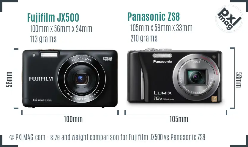 Fujifilm JX500 vs Panasonic ZS8 size comparison