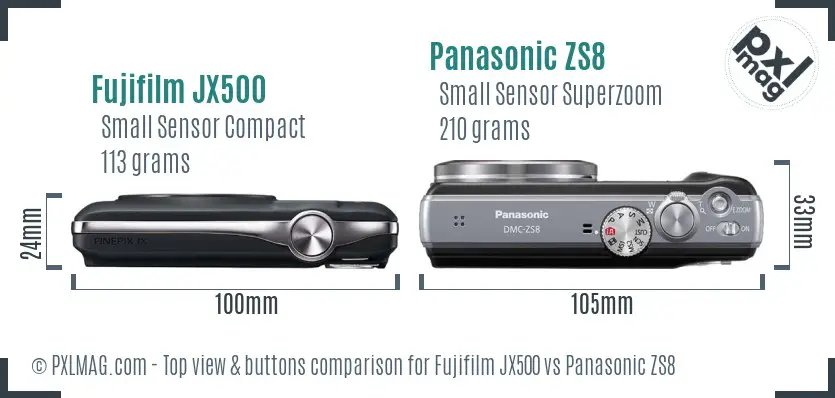 Fujifilm JX500 vs Panasonic ZS8 top view buttons comparison