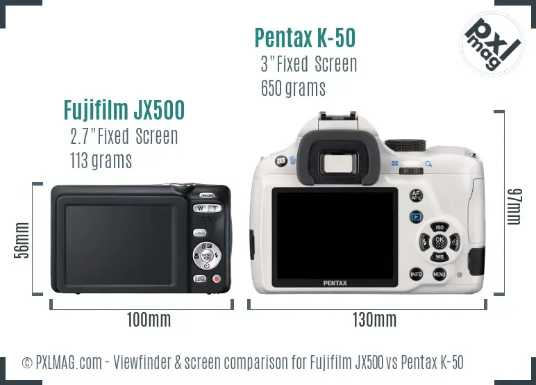 Fujifilm JX500 vs Pentax K-50 Screen and Viewfinder comparison