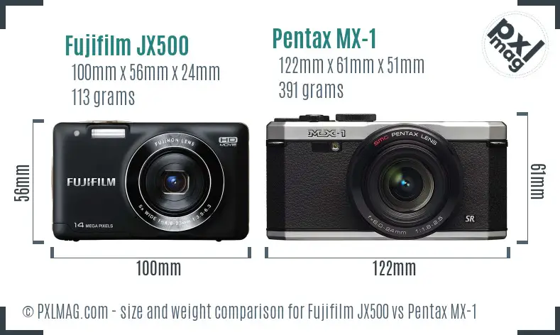 Fujifilm JX500 vs Pentax MX-1 size comparison