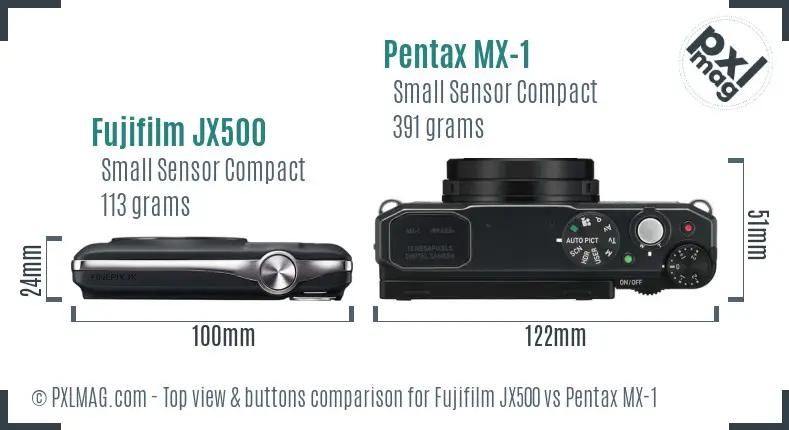Fujifilm JX500 vs Pentax MX-1 top view buttons comparison