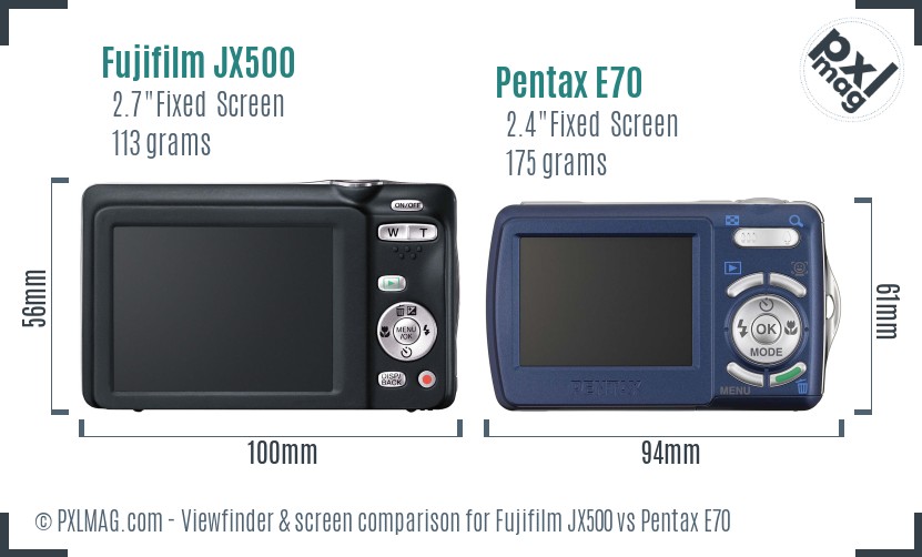 Fujifilm JX500 vs Pentax E70 Screen and Viewfinder comparison