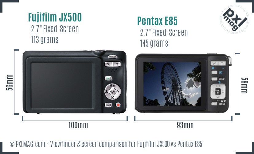 Fujifilm JX500 vs Pentax E85 Screen and Viewfinder comparison