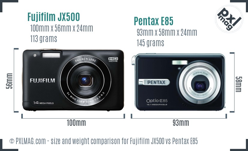 Fujifilm JX500 vs Pentax E85 size comparison
