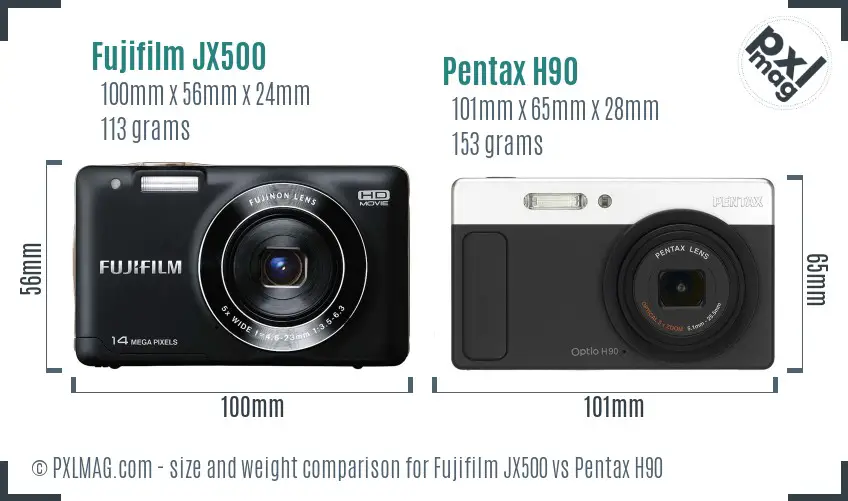 Fujifilm JX500 vs Pentax H90 size comparison