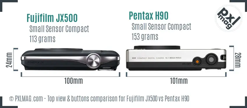 Fujifilm JX500 vs Pentax H90 top view buttons comparison