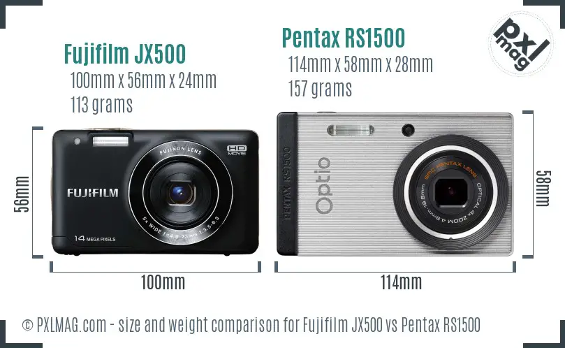 Fujifilm JX500 vs Pentax RS1500 size comparison