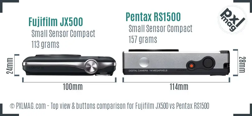 Fujifilm JX500 vs Pentax RS1500 top view buttons comparison