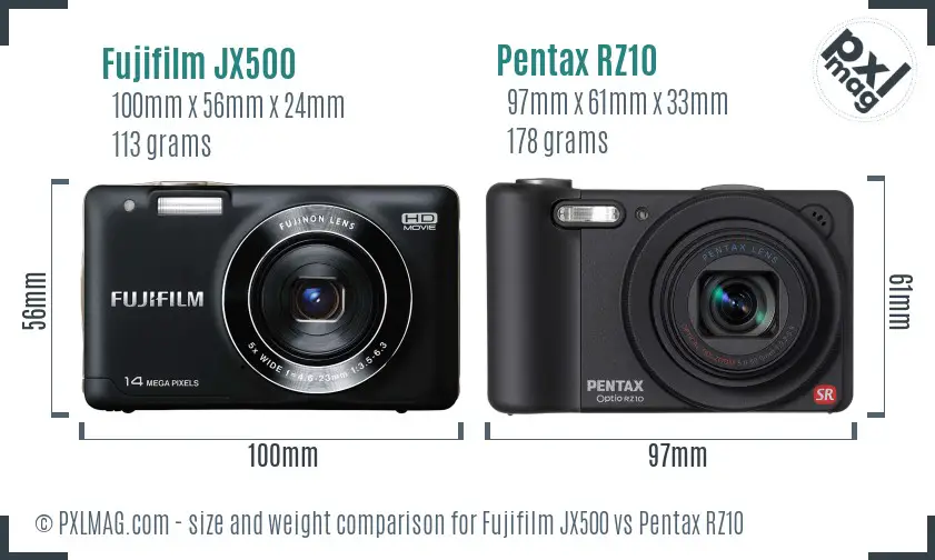 Fujifilm JX500 vs Pentax RZ10 size comparison