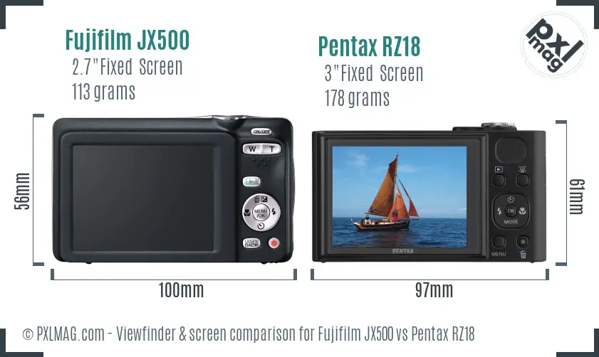 Fujifilm JX500 vs Pentax RZ18 Screen and Viewfinder comparison Fujifilm JX500 vs Pentax RZ18 Screen and Viewfinder comparison