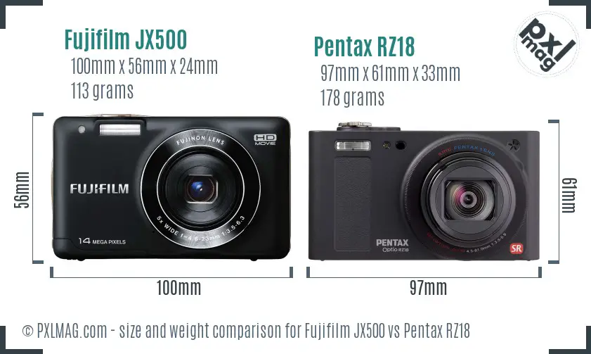 Fujifilm JX500 vs Pentax RZ18 size comparison Fujifilm JX500 vs Pentax RZ18 size comparison