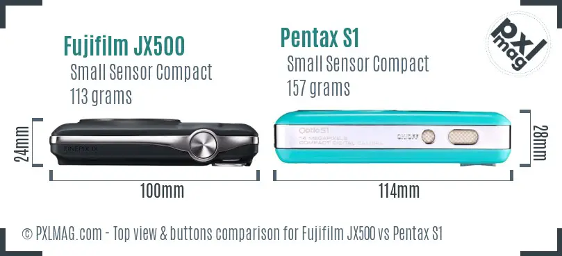 Fujifilm JX500 vs Pentax S1 top view buttons comparison
