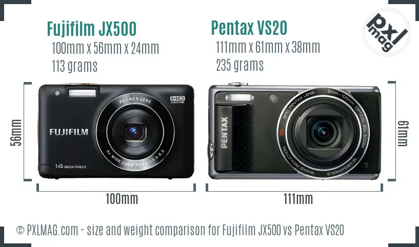Fujifilm JX500 vs Pentax VS20 size comparison