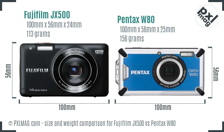 Fujifilm JX500 vs Pentax W80 size comparison