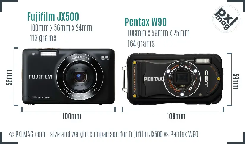 Fujifilm JX500 vs Pentax W90 size comparison