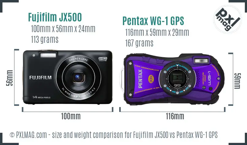 Fujifilm JX500 vs Pentax WG-1 GPS size comparison