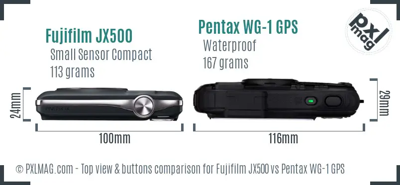 Fujifilm JX500 vs Pentax WG-1 GPS top view buttons comparison