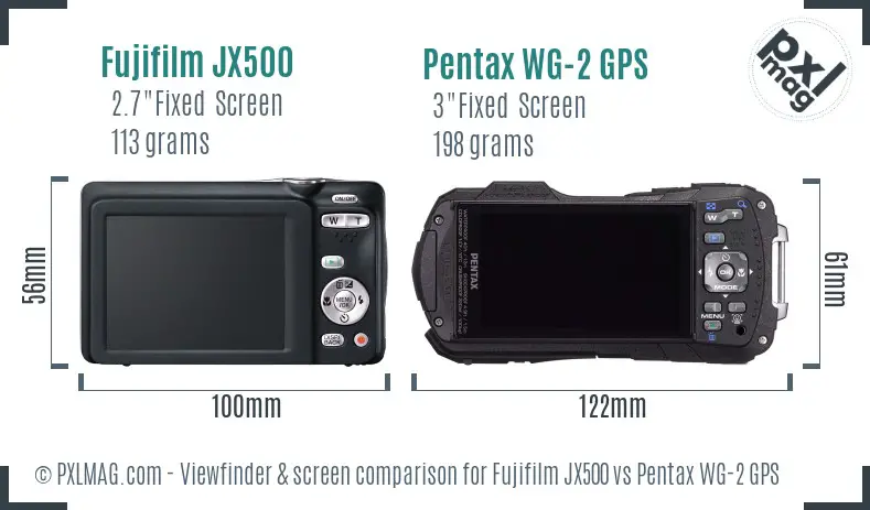 Fujifilm JX500 vs Pentax WG-2 GPS Screen and Viewfinder comparison