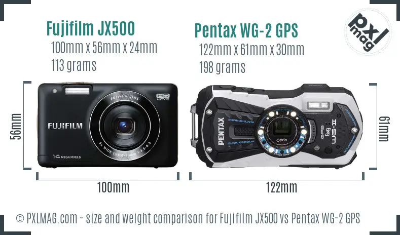 Fujifilm JX500 vs Pentax WG-2 GPS size comparison