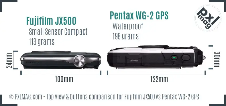 Fujifilm JX500 vs Pentax WG-2 GPS top view buttons comparison