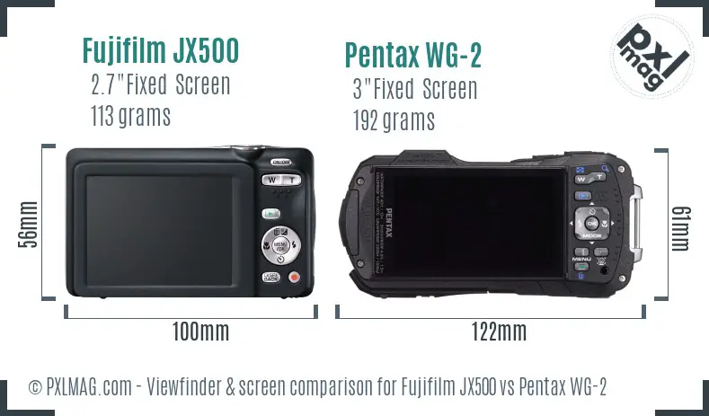 Fujifilm JX500 vs Pentax WG-2 Screen and Viewfinder comparison