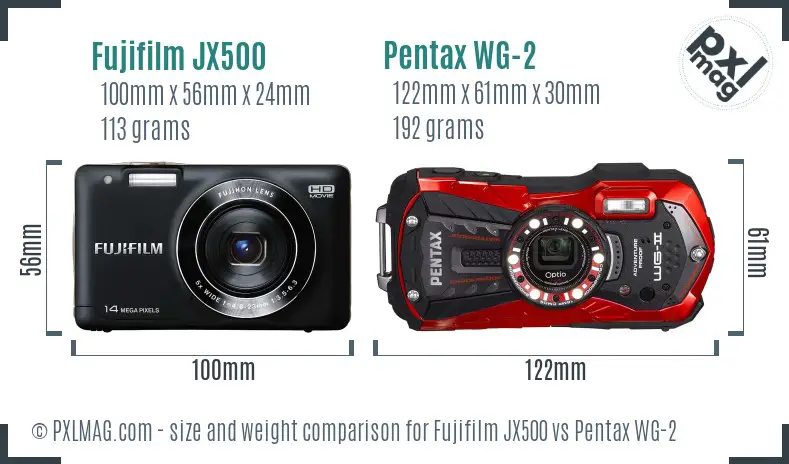 Fujifilm JX500 vs Pentax WG-2 size comparison