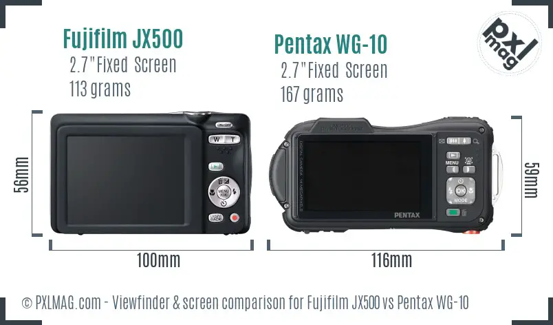 Fujifilm JX500 vs Pentax WG-10 Screen and Viewfinder comparison