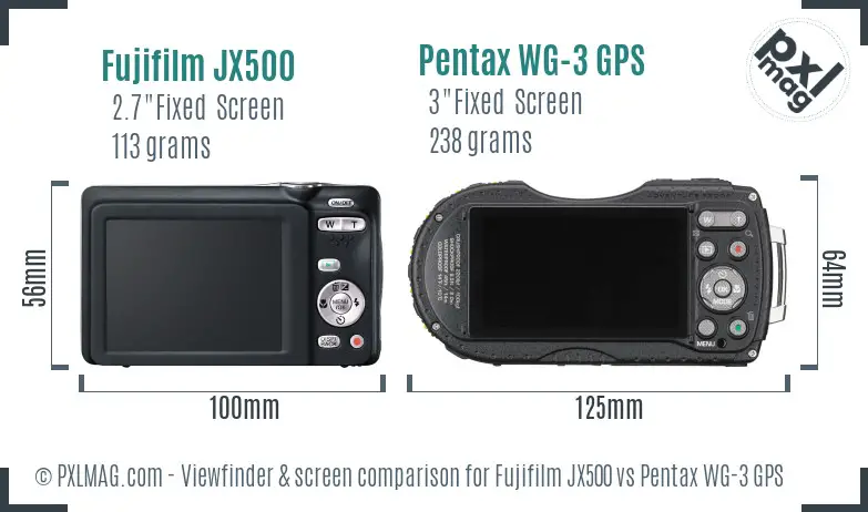 Fujifilm JX500 vs Pentax WG-3 GPS Screen and Viewfinder comparison