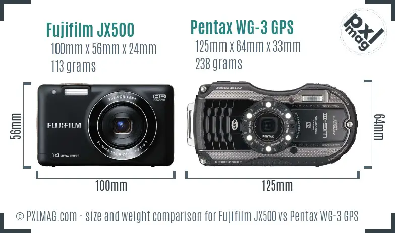 Fujifilm JX500 vs Pentax WG-3 GPS size comparison