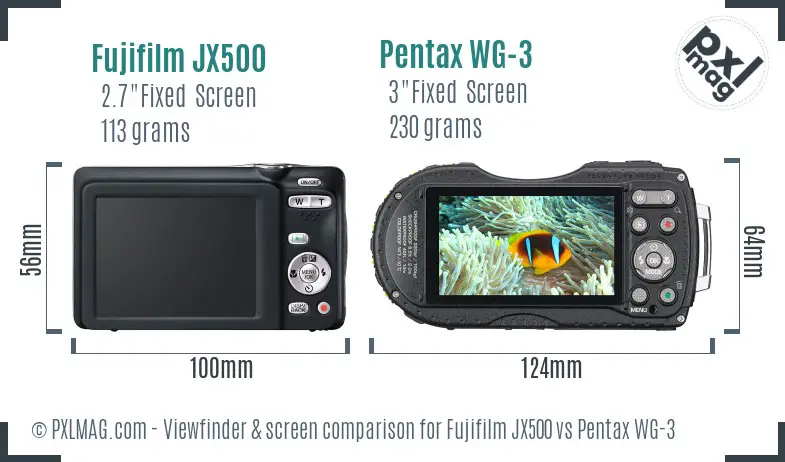 Fujifilm JX500 vs Pentax WG-3 Screen and Viewfinder comparison