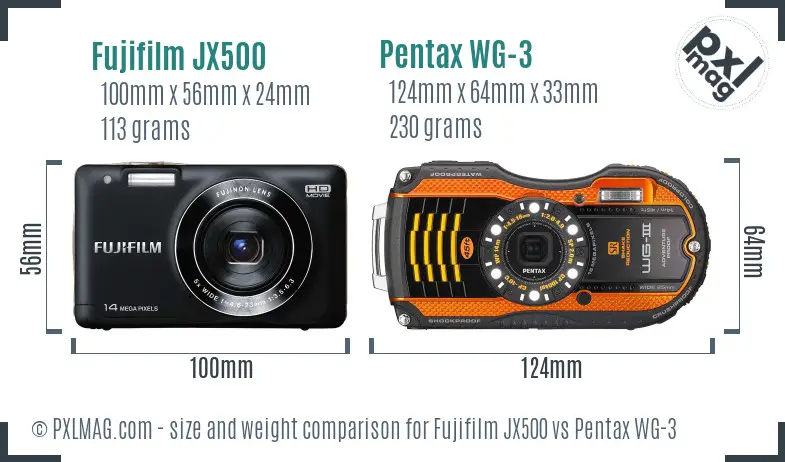 Fujifilm JX500 vs Pentax WG-3 size comparison