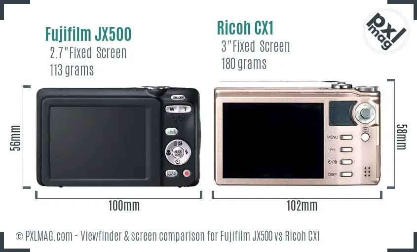Fujifilm JX500 vs Ricoh CX1 Screen and Viewfinder comparison
